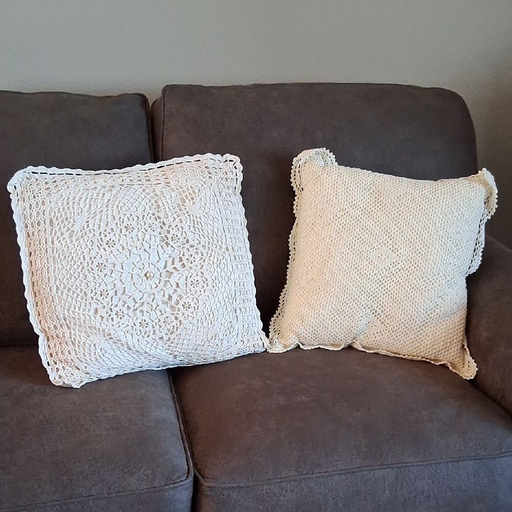 Cream Color Crocheted Lace Pillow & 1 Lace Pillow Cover